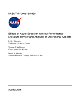 Effects of Acute Stress on Aircrew Performance: Literature Review and Analysis of Operational Aspects