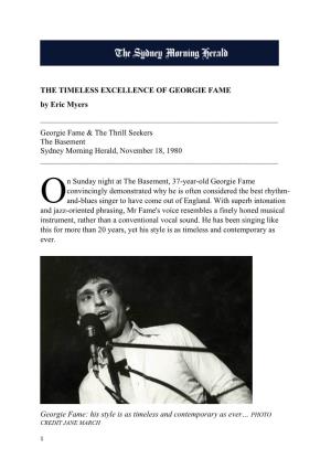GEORGIE FAME by Eric Myers ______Georgie Fame & the Thrill Seekers the Basement Sydney Morning Herald, November 18, 1980 ______