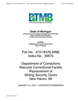 File No. 472/16376.MNB Index No. 30670 Department of Corrections