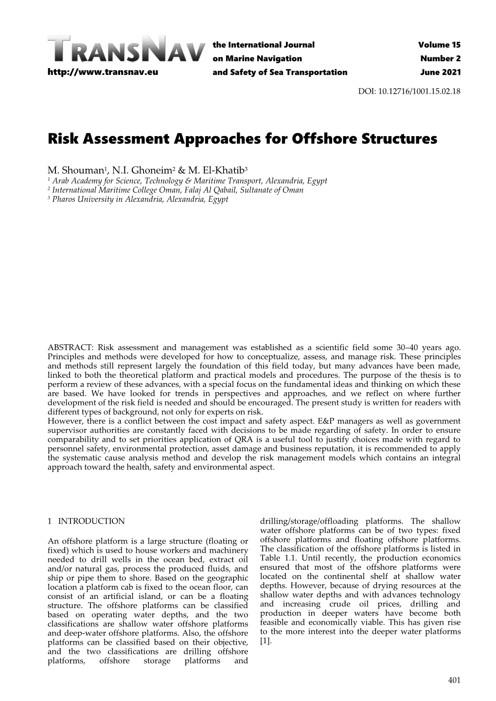 Risk Assessment Approaches for Offshore Structures