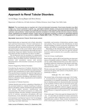 Approach to Renal Tubular Disorders