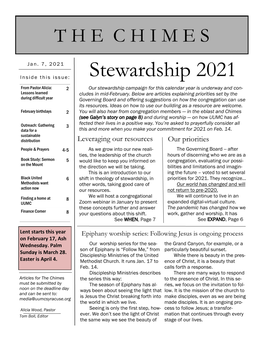 Stewardship 2021 from Pastor Alicia: 2 Our Stewardship Campaign for This Calendar Year Is Underway and Con- Lessons Learned Cludes in Mid-February