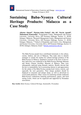 Sustaining Baba-Nyonya Cultural Heritage Products: Malacca As a Case Study