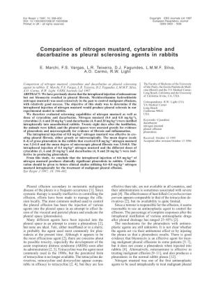 Comparison of Nitrogen Mustard, Cytarabine and Dacarbazine As Pleural Sclerosing Agents in Rabbits