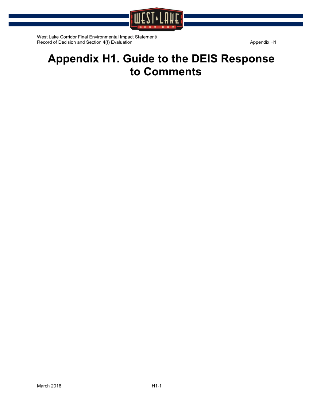 West Lake Corridor Final Environmental Impact Statement/ Record of Decision and Section 4(F) Evaluation Appendix H1 Appendix H1