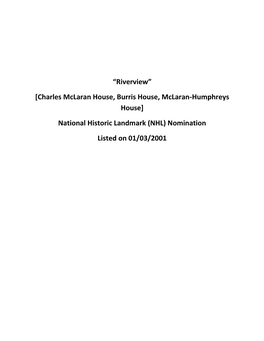 “Riverview” [Charles Mclaran House, Burris House, Mclaran-Humphreys House] National Historic Landmark (NHL) Nomination