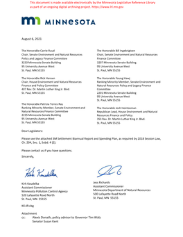 3M Settlement Biannual Report and Spending Plan, As Required by 2018 Session Law, Ch