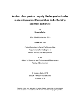 Ancient Clam Gardens Magnify Bivalve Production by Moderating Ambient Temperature and Enhancing Sediment Carbonate