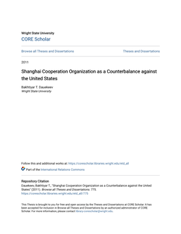 Shanghai Cooperation Organization As a Counterbalance Against the United States