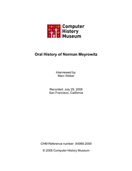 Oral History of Norman Meyrowitz; 2008-07-29