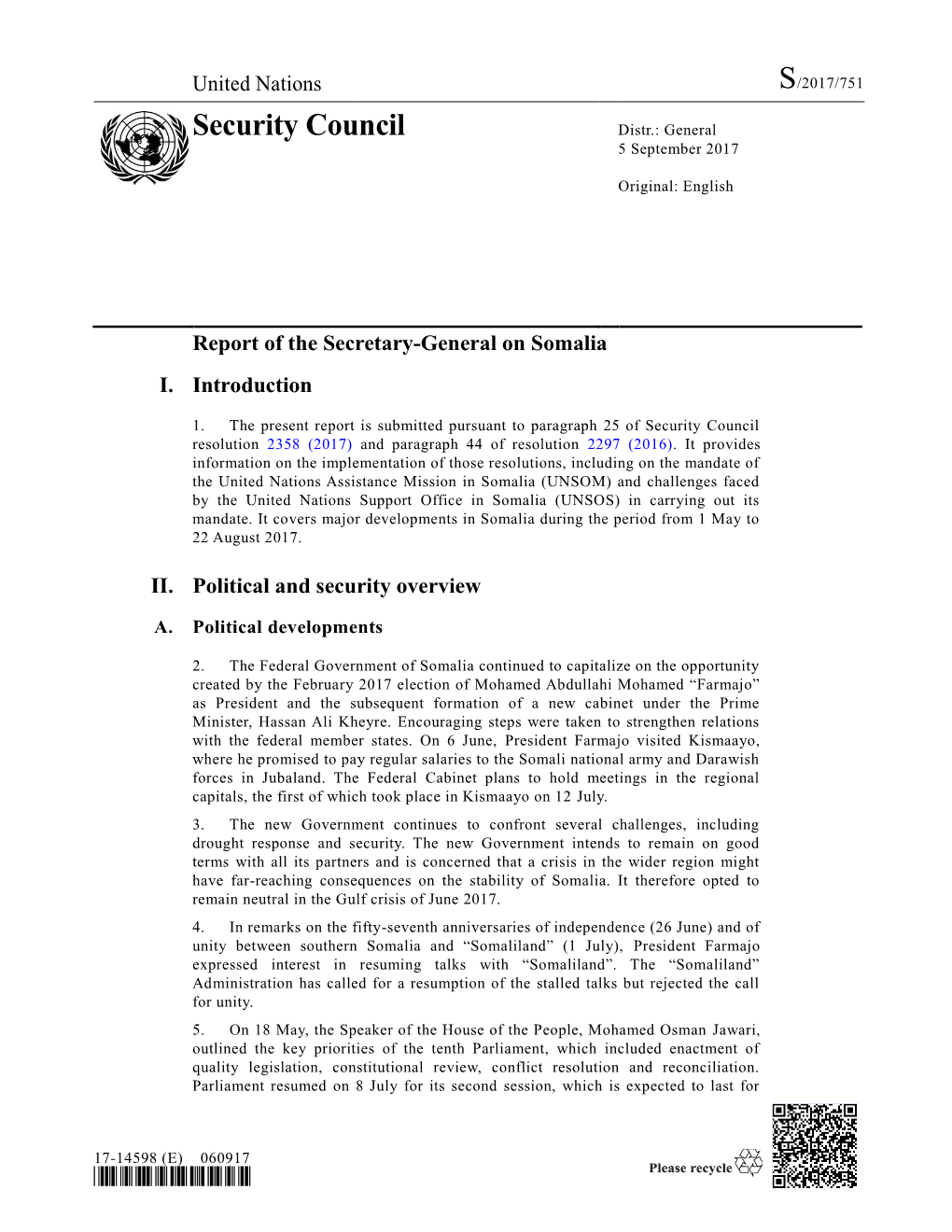 Report of the Secretary-General on Somalia