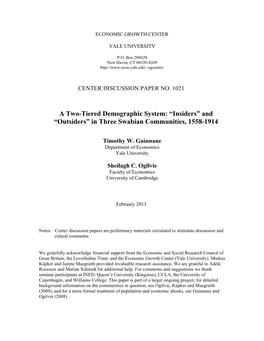 A Two-Tiered Demographic System: “Insiders” and “Outsiders” in Three Swabian Communities, 1558-1914