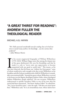 “A Great Thirst for Reading”: Andrew Fuller the Theological Reader