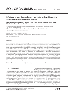 Efficiency of Sampling Methods for Capturing Soil-Dwelling Ants in Three Landscapes in Southern Cameroon