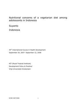 Nutritional Concerns of a Vegetarian Diet Among Adolescents in Indonesia
