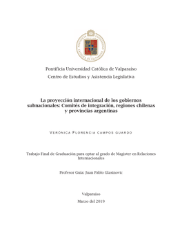 La Proyección Internacional De Los Gobiernos Subnacionales: Comités De Integración, Regiones Chilenas Y Provincias Argentinas