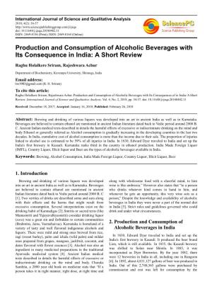 Production and Consumption of Alcoholic Beverages with Its Consequence in India: a Short Review