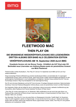 Fleetwood Mac Then Play on Die Brandneue Wiederöffentlichung Des Legendären Dritten Albums Der Band Als Celebration Edition Veröffentlichung Am 18