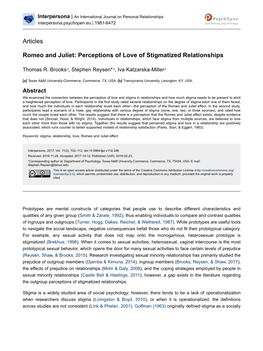 Romeo and Juliet: Perceptions of Love of Stigmatized Relationships