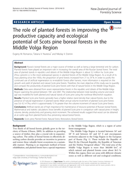 The Role of Planted Forests in Improving the Productive Capacity and Ecological Potential of Scots Pine Boreal Forests in the Middle Volga Region Evgeny М