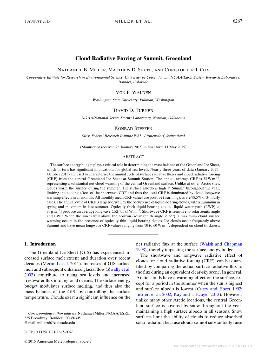 Downloaded 09/27/21 06:08 PM UTC 6268 JOURNAL of CLIMATE VOLUME 28 the Planetary Albedo