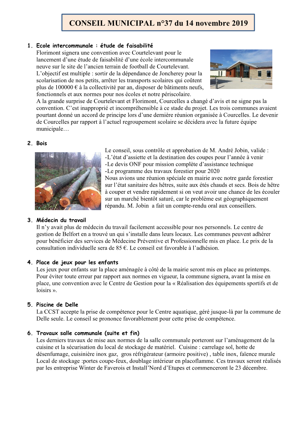 CONSEIL MUNICIPAL N°37 Du 14 Novembre 2019