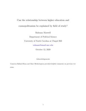 Can the Relationship Between Higher Education and Cosmopolitanism Be