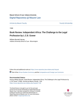 Book Review. Independent Africa: the Challenge to the Legal Profession by L.C.B