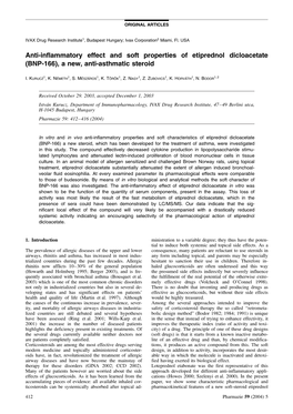 Anti-Inflammatory Effect and Soft Properties of Etiprednol Dicloacetate (BNP-166), a New, Anti-Asthmatic Steroid