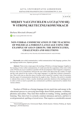Non-Verbal Communication in the Teaching of Polish As a Foreign Language Using the Example of Asian Groups