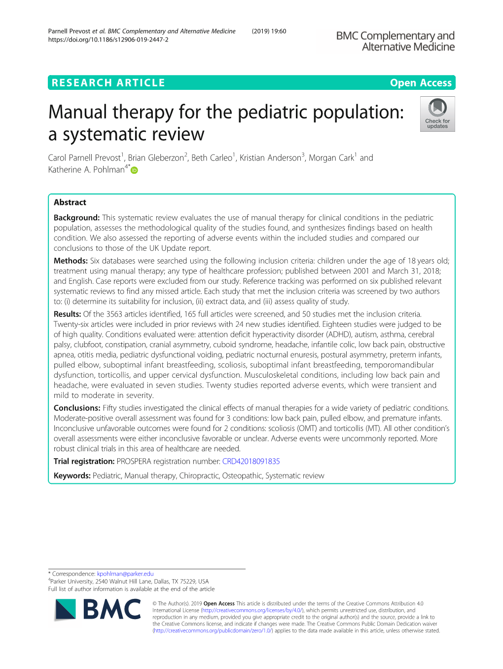 Manual Therapy for the Pediatric Population: a Systematic Review