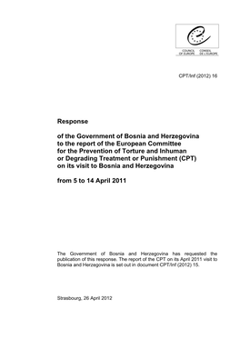 Response of the Government of Bosnia and Herzegovina to The