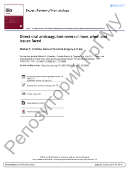 Direct Oral Anticoagulant Reversal: How, When and Issues Faced М Mikhail S