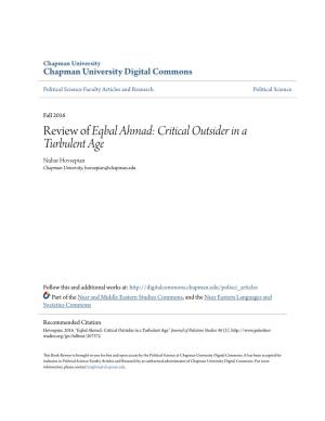 Review of Eqbal Ahmad: Critical Outsider in a Turbulent Age Nubar Hovsepian Chapman University, Hovsepian@Chapman.Edu