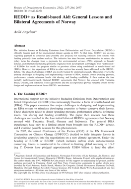 REDD+ As Result‐Based Aid: General Lessons and Bilateral Agreements of Norway
