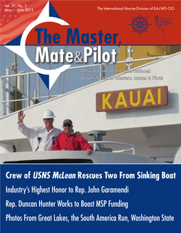 Crew of USNS Mclean Rescues Two from Sinking Boat Industry’S Highest Honor to Rep