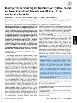 Bioinspired Nervous Signal Transmission System Based on Two-Dimensional Laminar Nanofluidics: from Electronics to Ionics