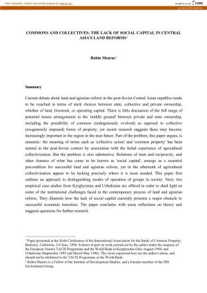 Commons and Collectives: the Lack of Social Capital in Central Asia's Land Reforms1