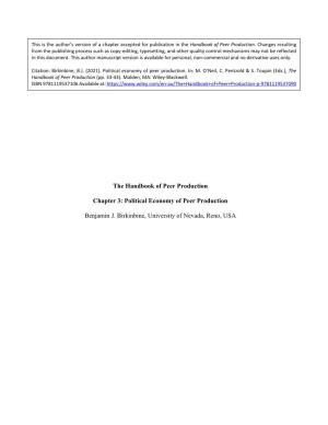 Political Economy of Peer Production Benjamin J. Birkinbine, University of Nevada, Re
