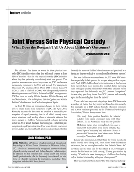 Joint Versus Sole Physical Custody What Does the Research Tell Us About Children’S Outcomes?
