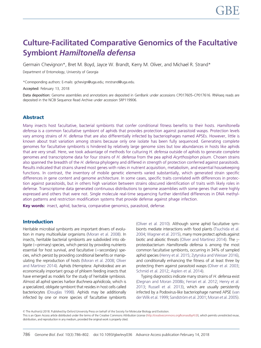 Culture-Facilitated Comparative Genomics of the Facultative Symbiont Hamiltonella Defensa