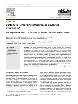Bartonella: Emerging Pathogen Or Emerging Awareness?