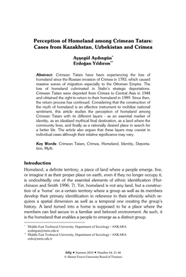 Perception of Homeland Among Crimean Tatars: Cases from Kazakhstan, Uzbekistan and Crimea