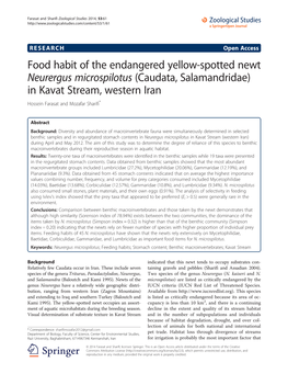 Food Habit of the Endangered Yellow-Spotted Newt Neurergus Microspilotus (Caudata, Salamandridae) in Kavat Stream, Western Iran Hossein Farasat and Mozafar Sharifi*