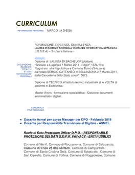 Curriculum Informazioni Personali Marco La Diega