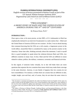 “Two Cousins”: a Short Story of Haiti and the United States of America During the 19 Th and 20 Th Centuries