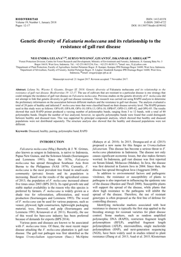 Genetic Diversity of Falcataria Moluccana and Its Relationship to the Resistance of Gall Rust Disease