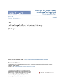 A Reading Guide to Nepalese History John Whelpton