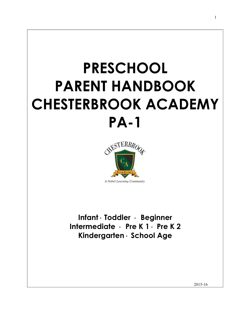 Preschool Parent Handbook Chesterbrook Academy Pa-1