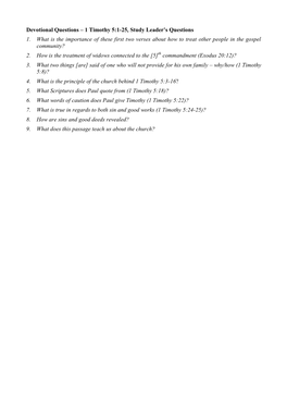 1 Timothy 5:1-25, Study Leader’S Questions 1